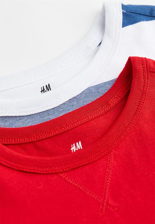 H&M - 2-Pack cotton T-shirts - red/striped