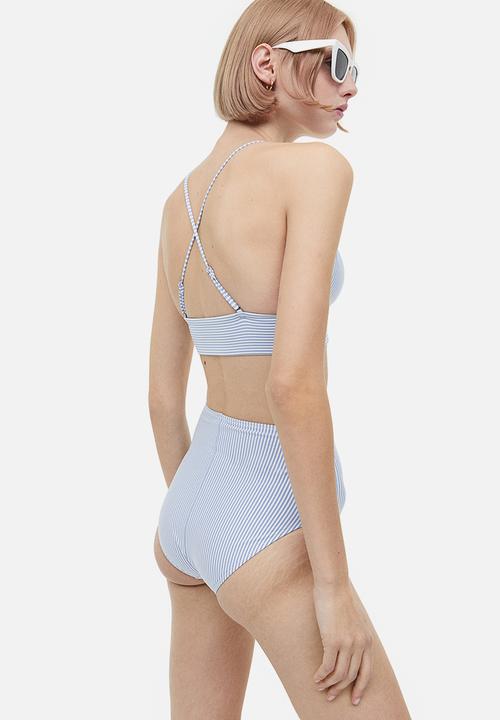 H&M - Padded bikini top - light blue / white striped 