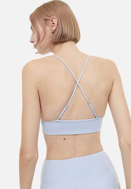 H&M - Padded bikini top - light blue / white striped 