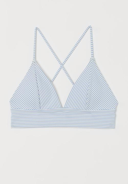 H&M - Padded bikini top - light blue / white striped 