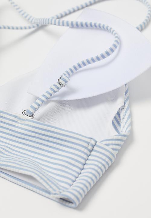 H&M - Padded bikini top - light blue / white striped 