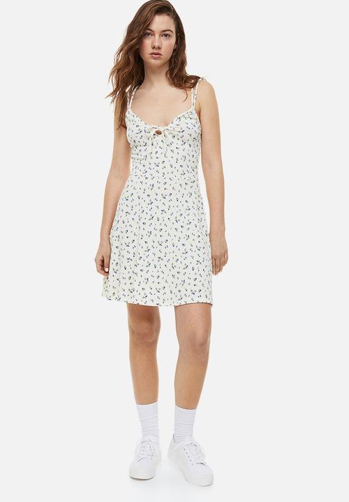 H&M - Crinkled drawstring-detail dress - cream/floral