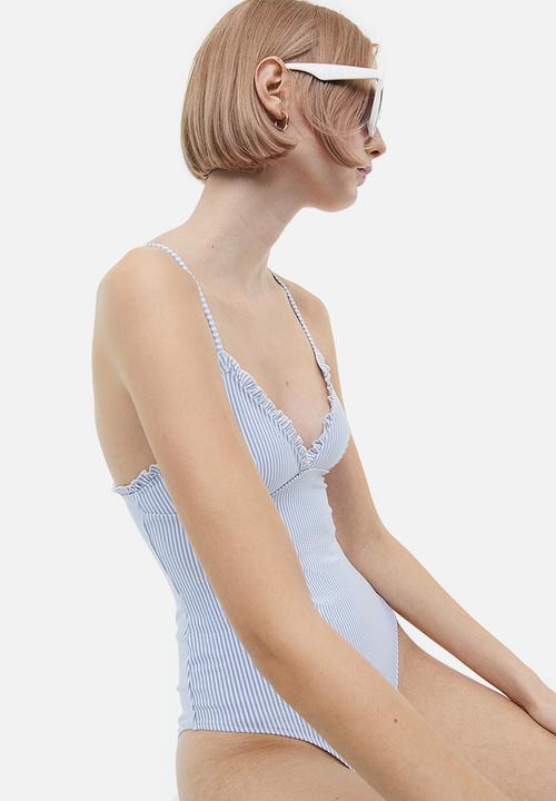 H&M - Padded-cup swimsuit - light blue & white striped
