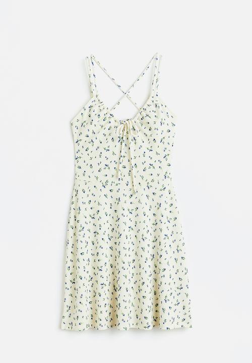 H&M - Crinkled drawstring-detail dress - cream/floral