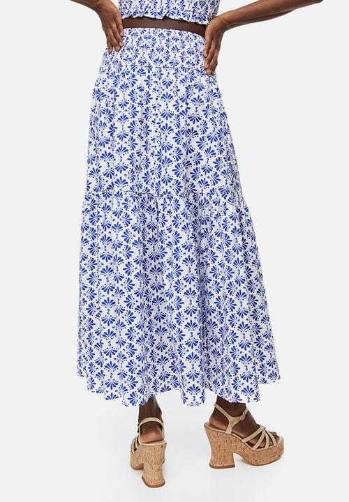 H&M - A-line skirt - white/patterned 
