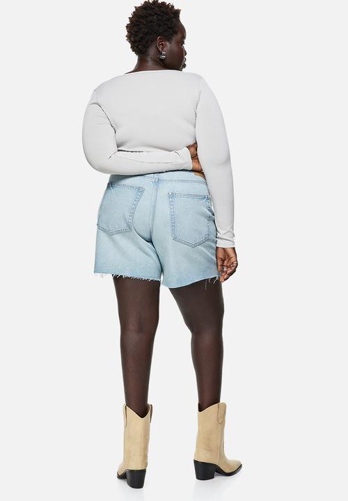 H&M - Curvy fit bermuda straight high denim shorts - light blue denim 