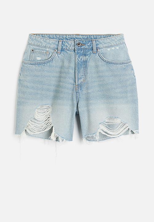 H&M - Curvy fit bermuda straight high denim shorts - light blue denim 
