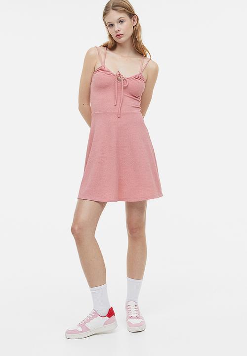 H&M - Crinkled drawstring-detail dress - light pink