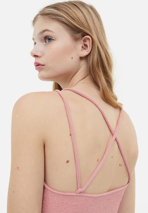 H&M - Crinkled drawstring-detail dress - light pink