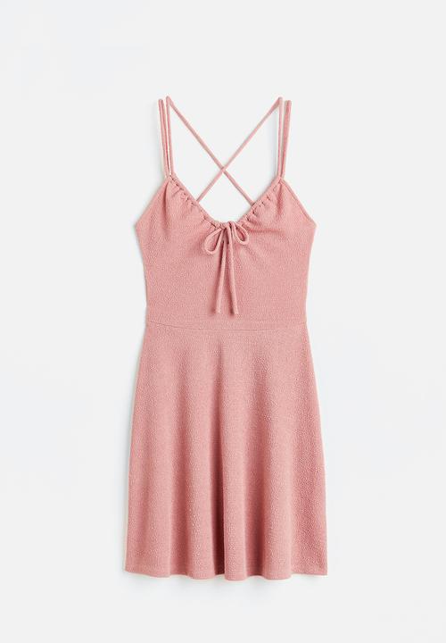 H&M - Crinkled drawstring-detail dress - light pink
