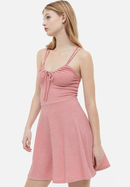 H&M - Crinkled drawstring-detail dress - light pink