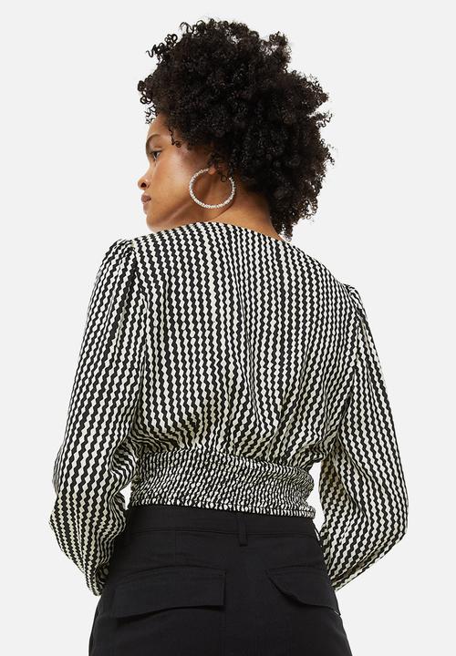 H&M - Drawstring blouse - black/patterned