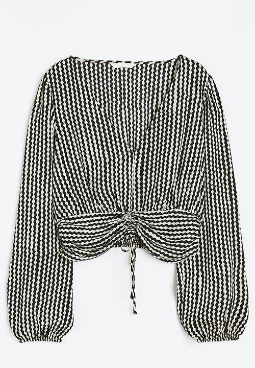 H&M - Drawstring blouse - black/patterned