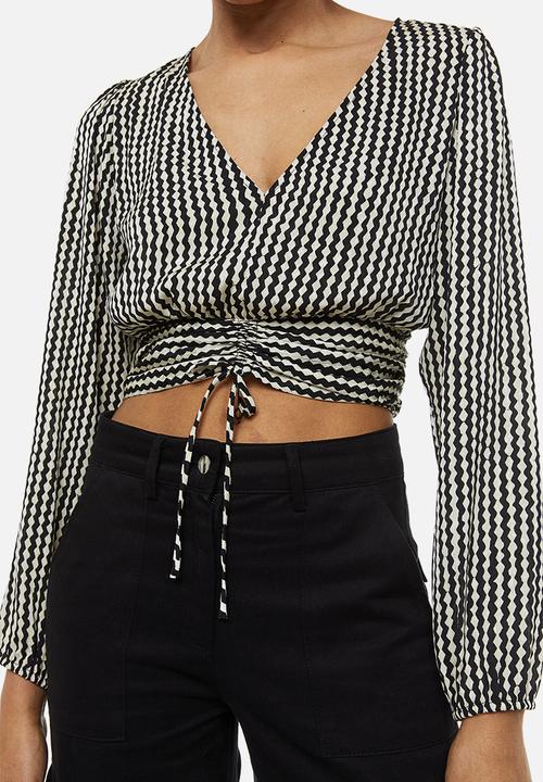 H&M - Drawstring blouse - black/patterned