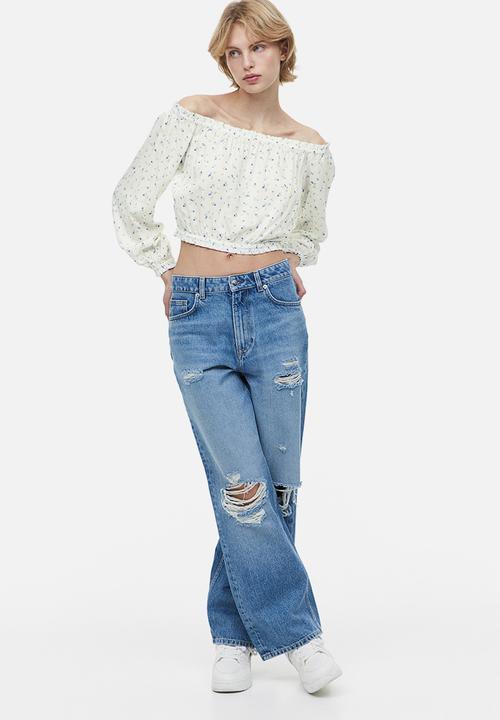 H&M - Off-the-shoulder blouse - white / floral 