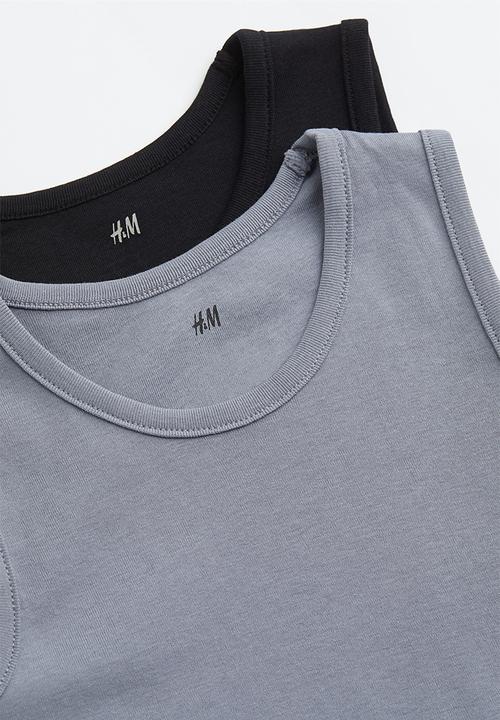H&M - 2-Pack cotton vest tops - pigeon blue/black