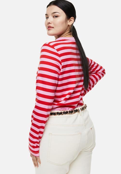 H&M - Cotton jersey top - pink/striped 