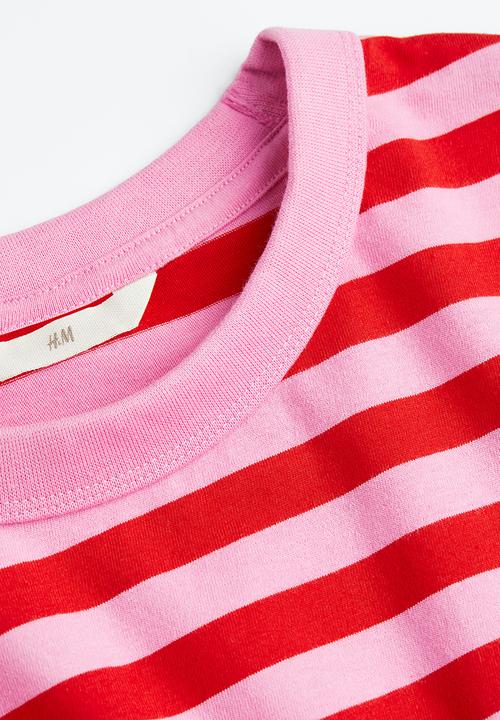 H&M - Cotton jersey top - pink/striped 