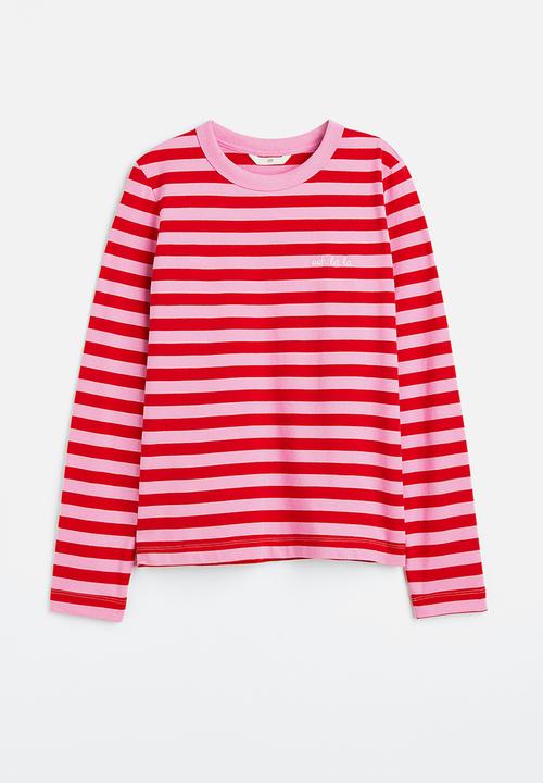 H&M - Cotton jersey top - pink/striped 