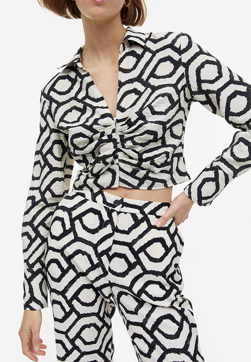H&M - Collared blouse - cream/patterned