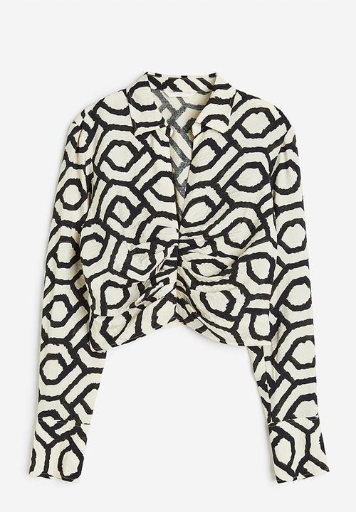 H&M - Collared blouse - cream/patterned