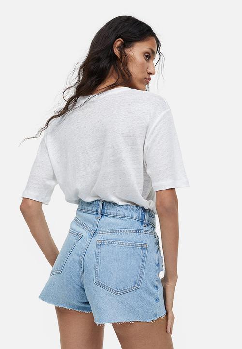 H&M - V-neck linen-jersey T-shirt - white