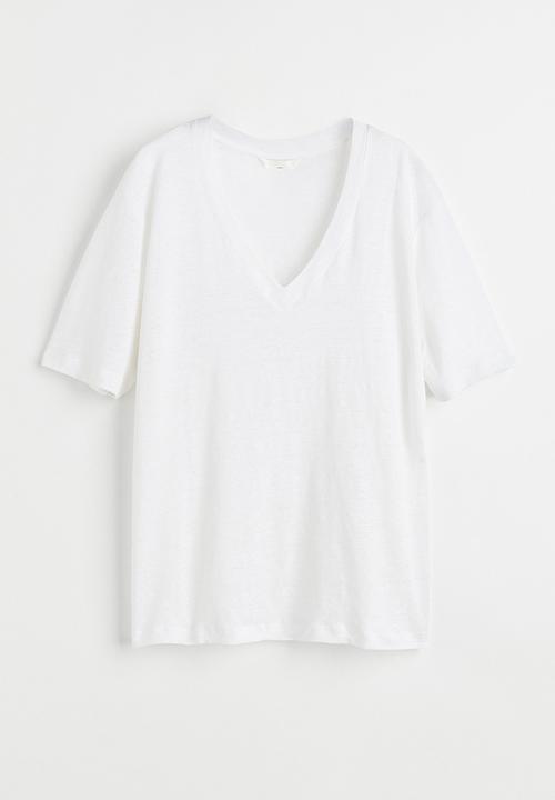 H&M - V-neck linen-jersey T-shirt - white
