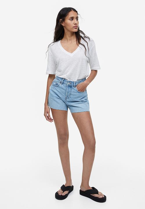 H&M - V-neck linen-jersey T-shirt - white