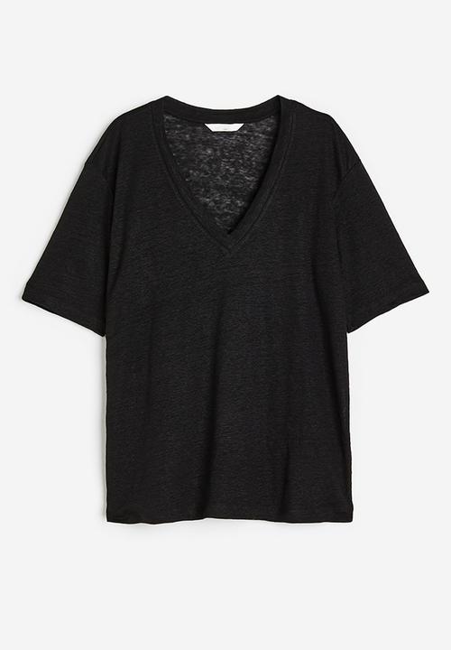 H&M - V-neck linen-jersey T-shirt - black