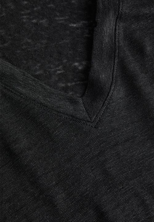 H&M - V-neck linen-jersey T-shirt - black