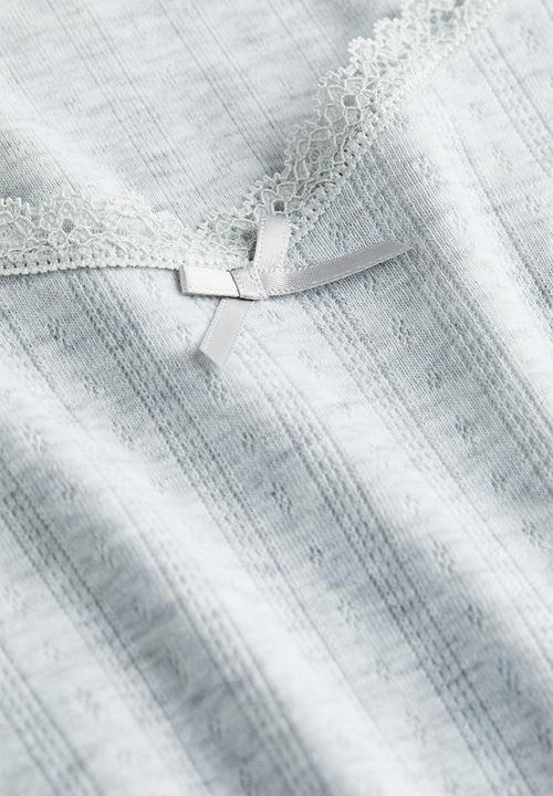 H&M - Lace-trimmed pointelle jersey top - light grey marl 