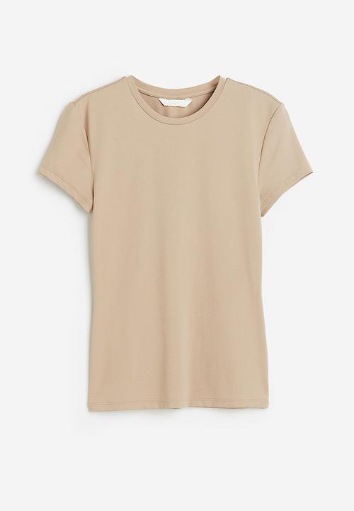 H&M - Fitted microfibre t-shirt - greige