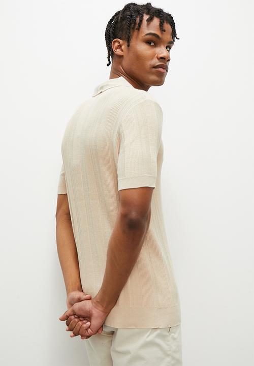 STYLE REPUBLIC - Crochet knit notch neck golfer - stone