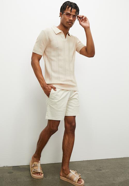 STYLE REPUBLIC - Crochet knit notch neck golfer - stone