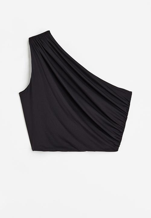 H&M - Gathered one-shoulder top - black