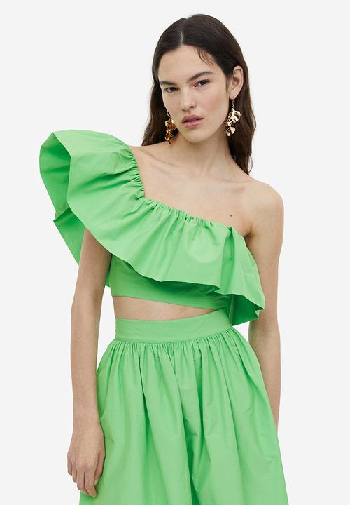 H&M - Flounced one-shoulder top - bright green