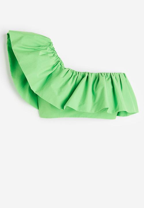 H&M - Flounced one-shoulder top - bright green