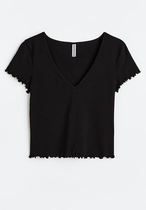 H&M - V-neck cropped top - black