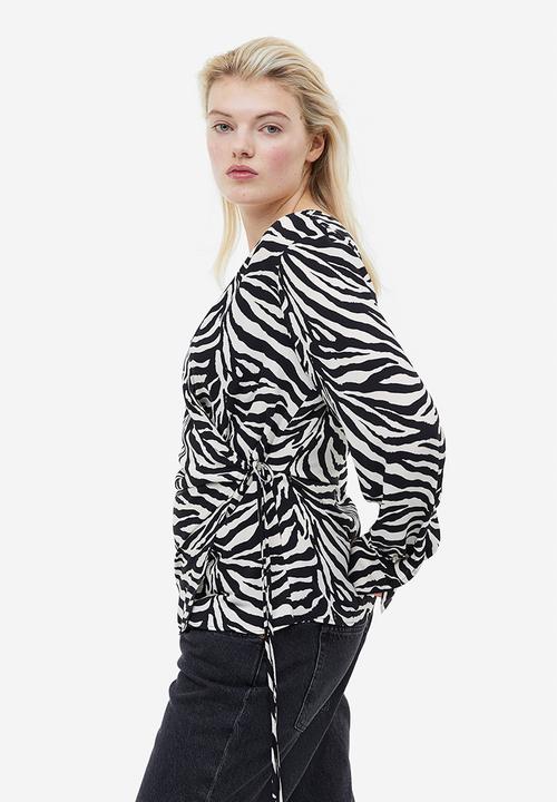H&M - Wrap blouse - black/zebra print 