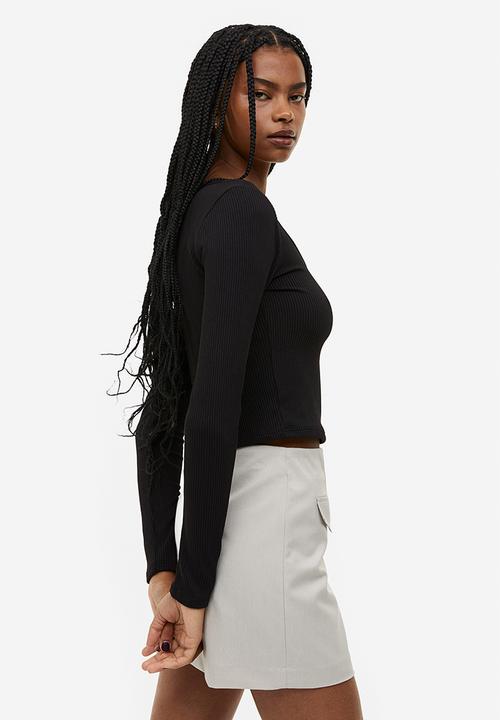 H&M - Ribbed jersey top - black