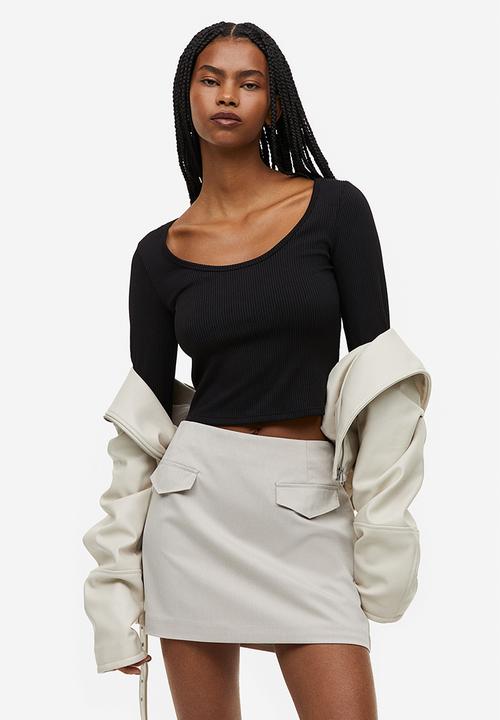H&M - Ribbed jersey top - black