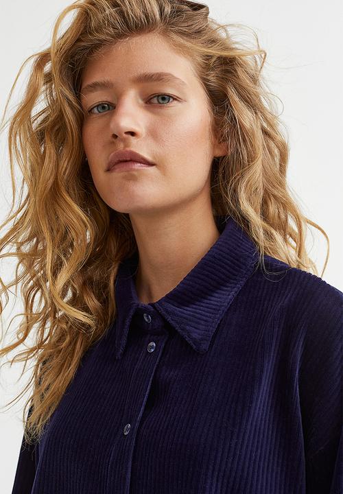 H&M - Ribbed velour shirt - dark blue