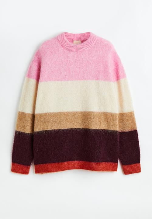 H&M - Oversized wool-blend jumper - pink & block-striped