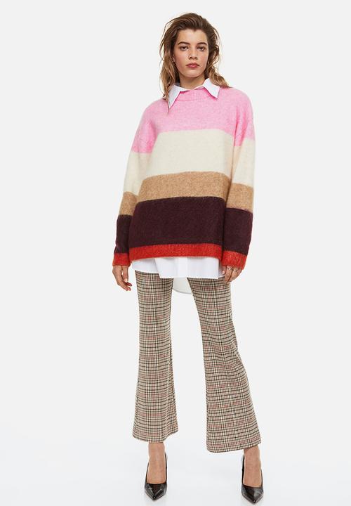H&M - Oversized wool-blend jumper - pink & block-striped