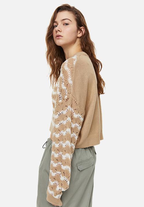 H&M - Pointelle-knit jumper - beig & striped 