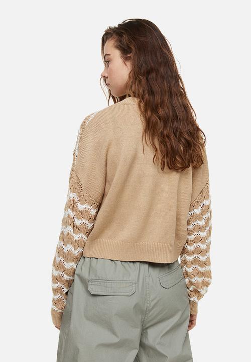 H&M - Pointelle-knit jumper - beig & striped 