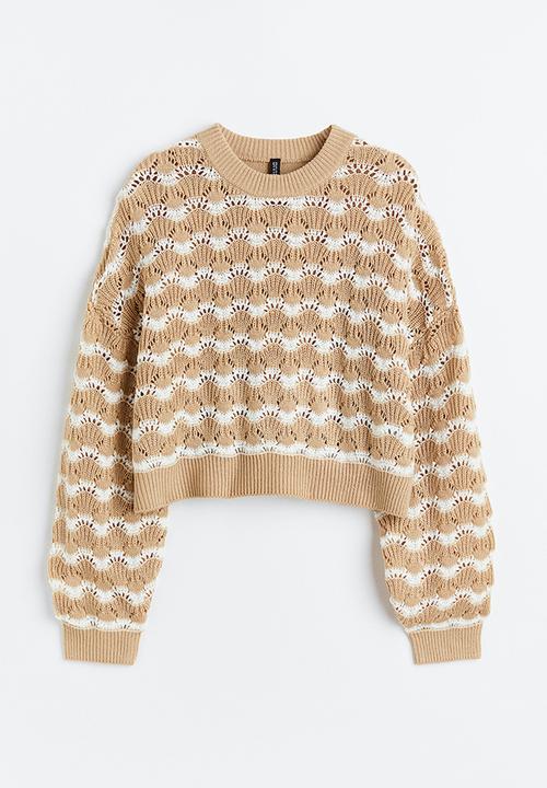 H&M - Pointelle-knit jumper - beig & striped 