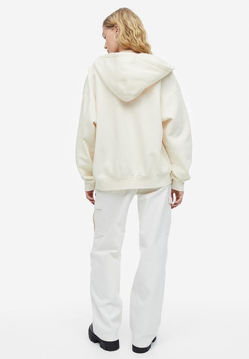 H&M - Oversized zip-through hoodie - cream 