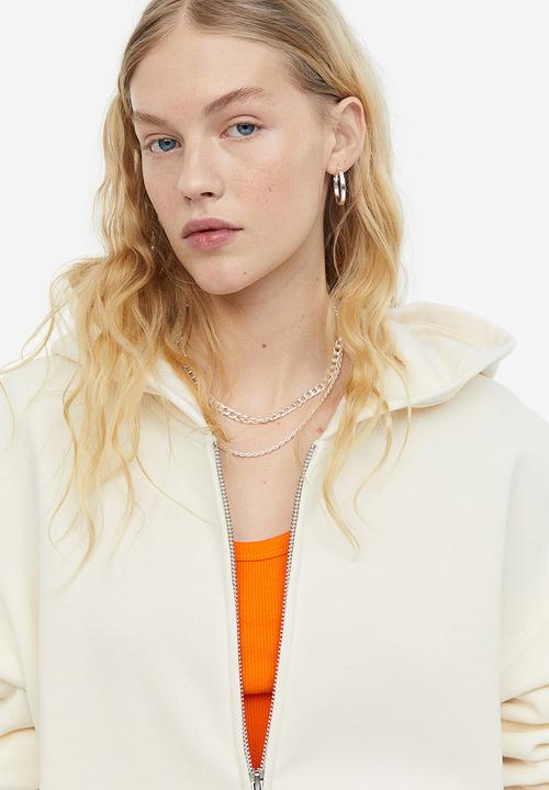 H&M - Oversized zip-through hoodie - cream 