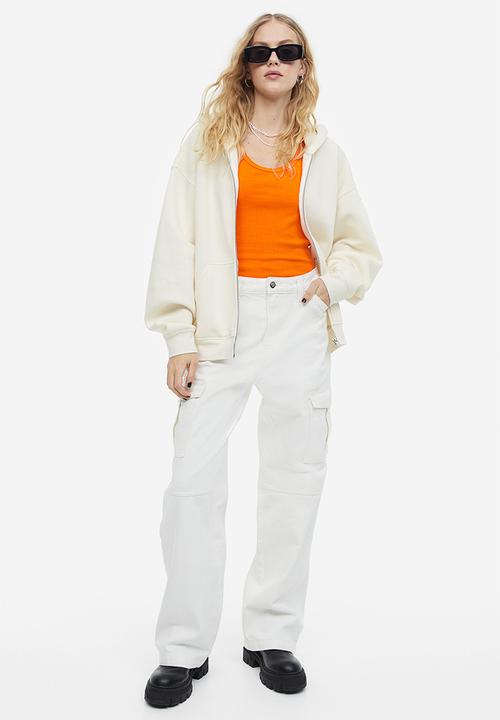H&M - Oversized zip-through hoodie - cream 
